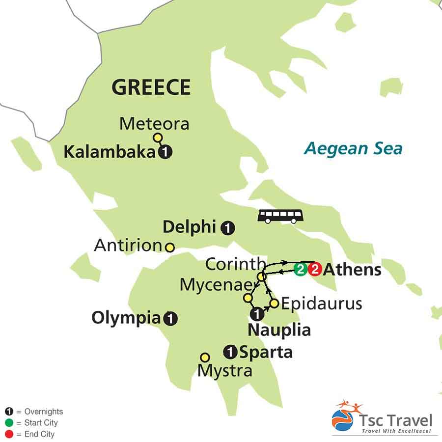 2 Day Argolis Tour Map