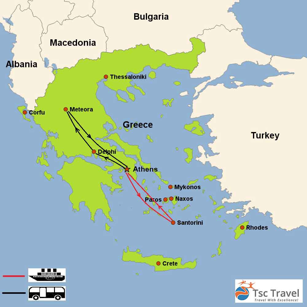 True Greece Tour Map