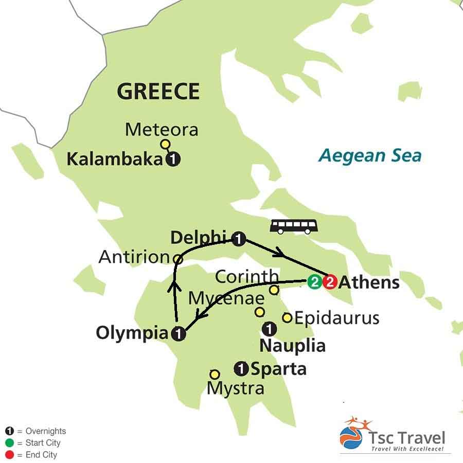 3 Days Classical Tour of Greece Map
