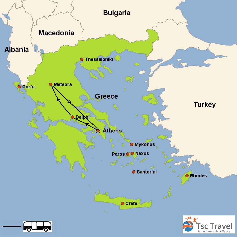 2 Days Delphi & Meteora Tour Map