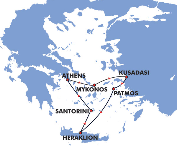 4 Day Iconic Greek Islands Cruise Map
