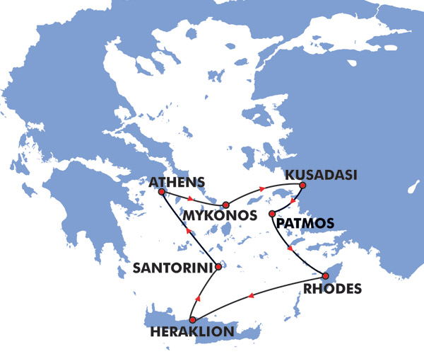 5 Day Iconic Greek Islands Cruise Map