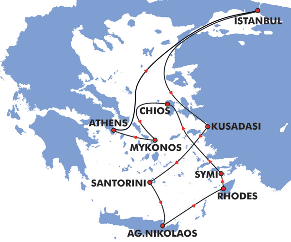 8 Dia Crucero Iconic Aegean Mapa