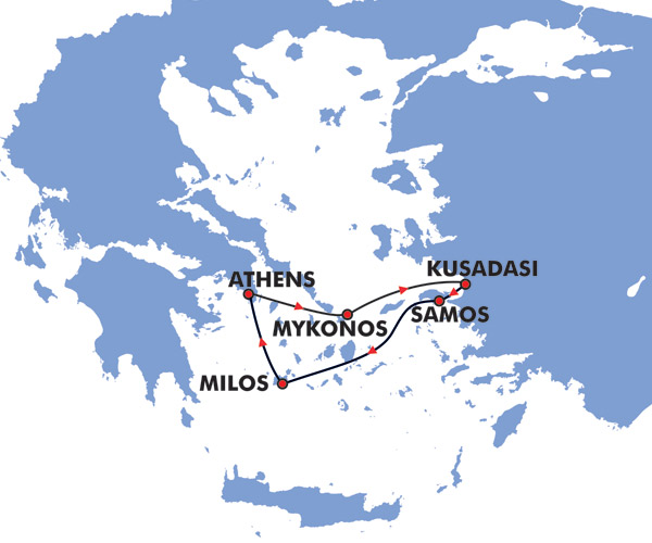 4 Day Idyllic Greek Islands Cruise Map