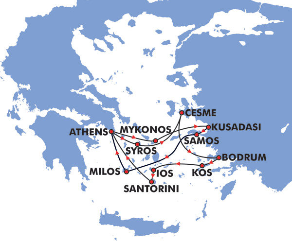 8 Day Idyllic Greek Islands Cruise Map